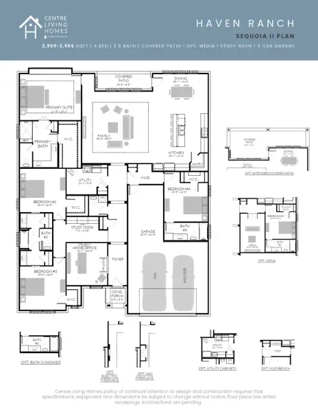 2D floor plan layout for the Sequoia II by Centre Living Homes in Haven Ranch, Waxahachie, TX (Image 3).