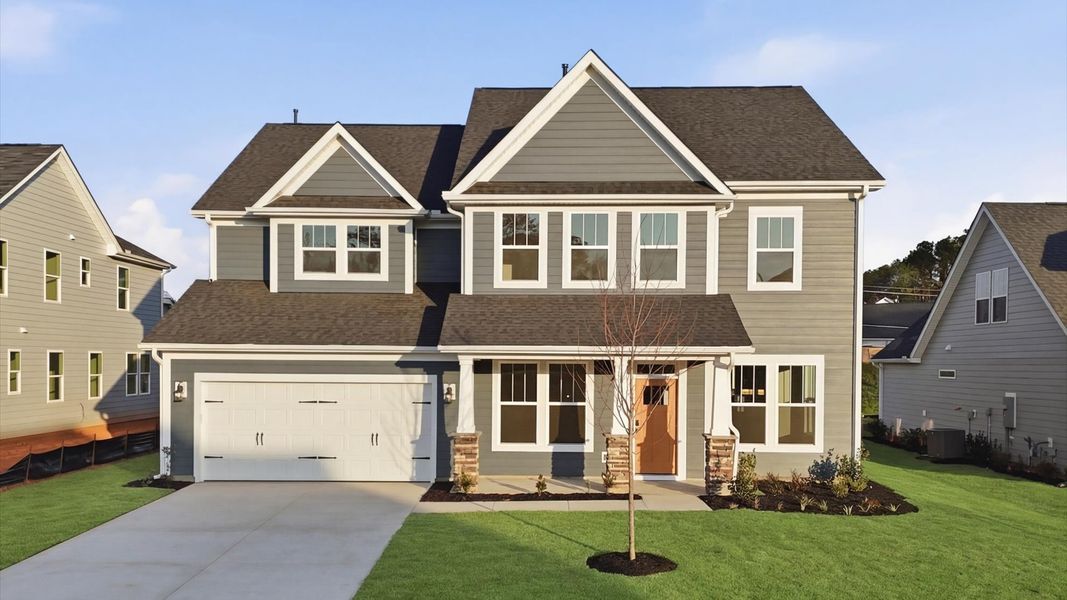 Representative exterior photo of a completed home built from the Stonehaven by DRB Homes in Kayfield at Midway, Anderson, SC (Image 23). Representative exterior photo of a completed home built from the Stonehaven by DRB Homes in Kayfield at Midway, Anderson, SC (Image 23).