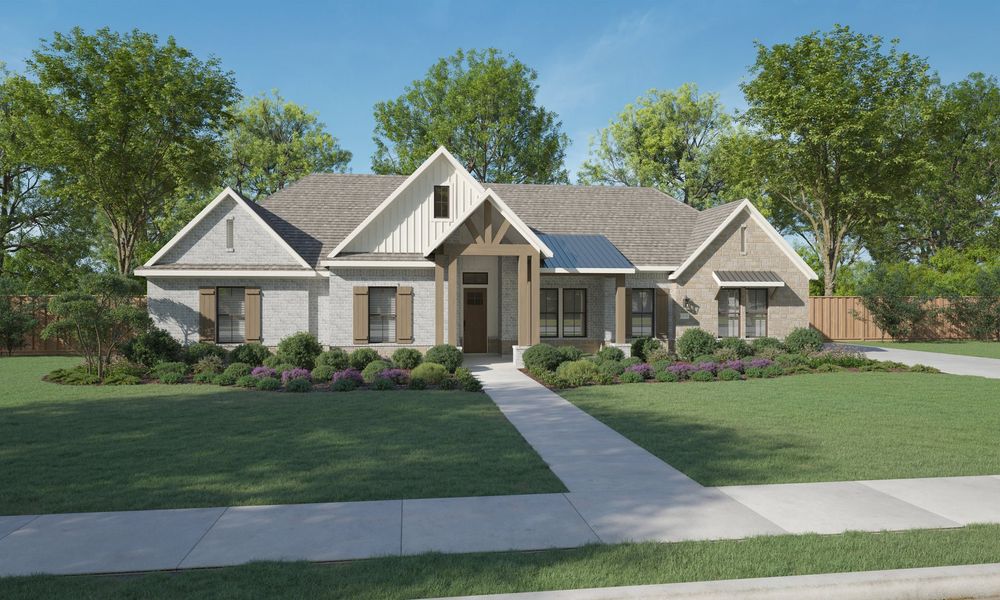 Front exterior of a new home in Lakeway Estates, Waxahachie, TX, highlighting curb appeal (Image 2). Front exterior of a new home in Lakeway Estates, Waxahachie, TX, highlighting curb appeal (Image 2).