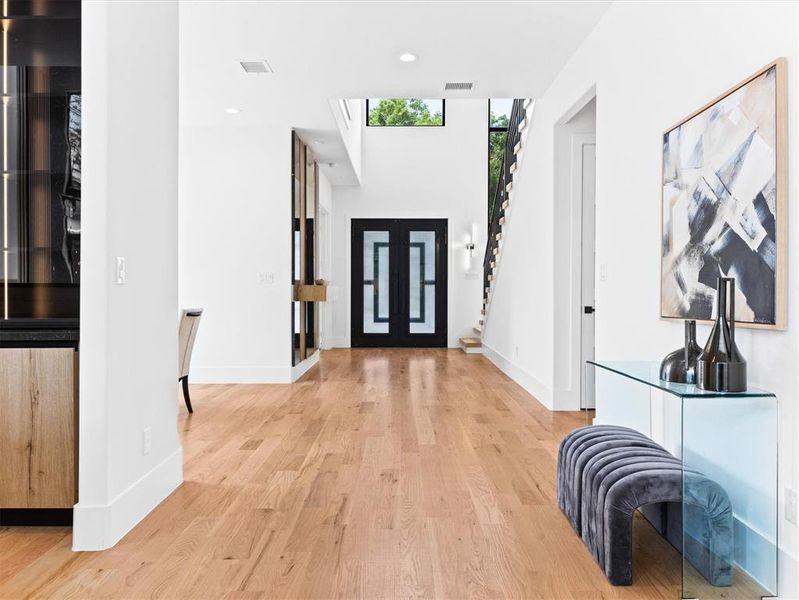 Entryway with light wood-type flooring