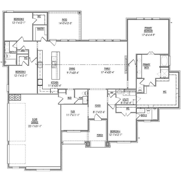 2D floor plan layout for the The Vaquero by Lillian Custom Homes in The Arbors Midlothian, Midlothian, TX (Image 5).