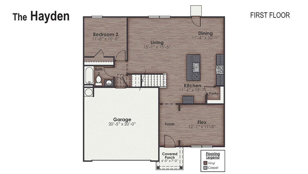 2D floor plan layout for the HAYDEN by D.R. Horton in Saltgrass Landing, Winnabow, NC (Image 4).