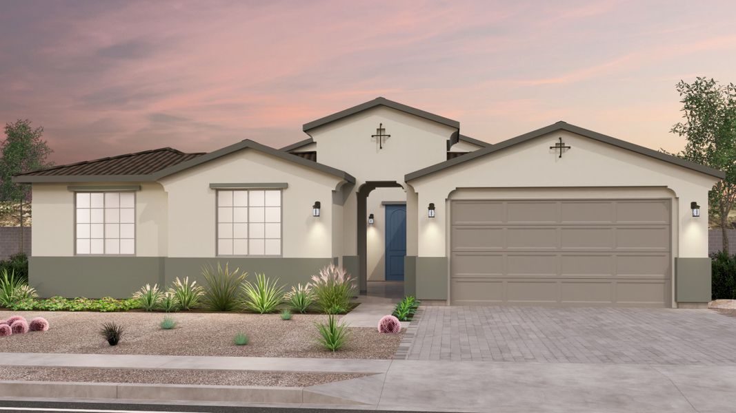 Front exterior of a new home in Alamar, Avondale, AZ, highlighting curb appeal (Image 1). Front exterior of a new home in Alamar, Avondale, AZ, highlighting curb appeal (Image 1).