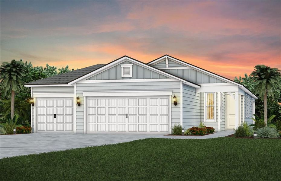 Front exterior of a new home in Seminole Palms, Palm Coast, FL, highlighting curb appeal (Image 1). Front exterior of a new home in Seminole Palms, Palm Coast, FL, highlighting curb appeal (Image 1).