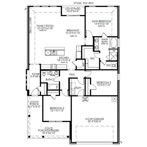 2D floor plan layout for the The Flower by Lillian Custom Homes in Hadley Farms, Godley, TX (Image 3).