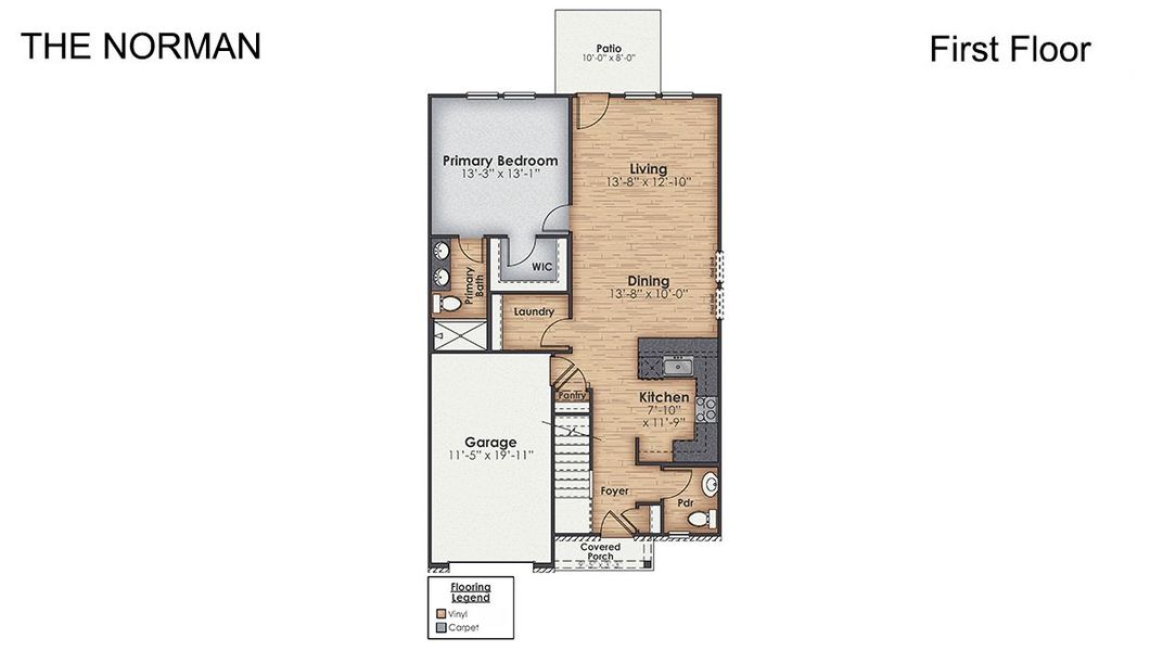 2D floor plan layout for the NORMAN TH by D.R. Horton in Townes at Seabrooke, Leland, NC (Image 3).