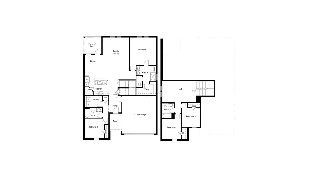 2D floor plan layout for the Midland by D.R. Horton in Valley Brook, Fort Worth, TX (Image 5).