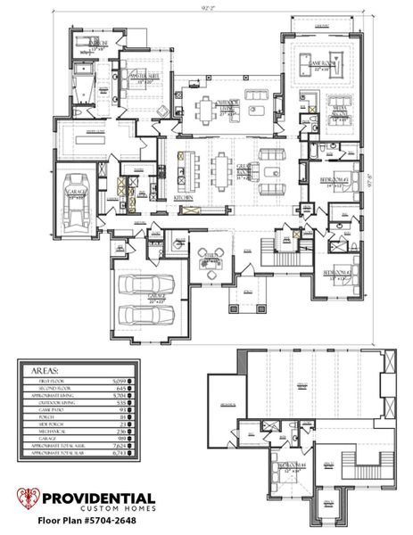 2D floor plan layout for the Plan 5704 by PROVIDENTIAL CUSTOM HOMES in 1830 Place, Argyle, TX (Image 1).