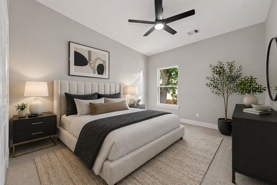 Well-sized secondary bedroom with natural light and closet space. Virtually staged.