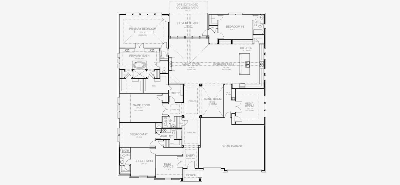 2D floor plan layout for the 4411W by Perry Homes in Creek of Driftwood, Driftwood, TX (Image 3).
