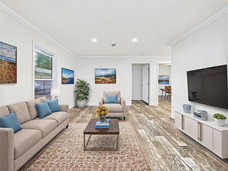 Virtually Staged to demonstrate multiple layout options—cozy family TV space or formal sitting area.
