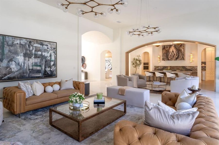 Common area with a high ceiling