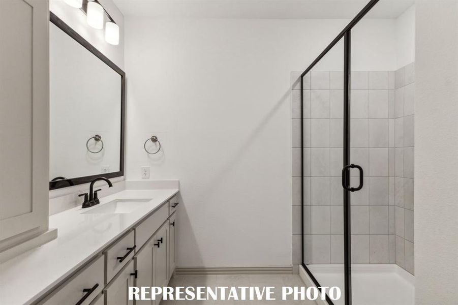 Featuring an oversized walk in shower, this owner's bath is the perfect place to start or end your day!  REPRESENTATIVE PHOTO