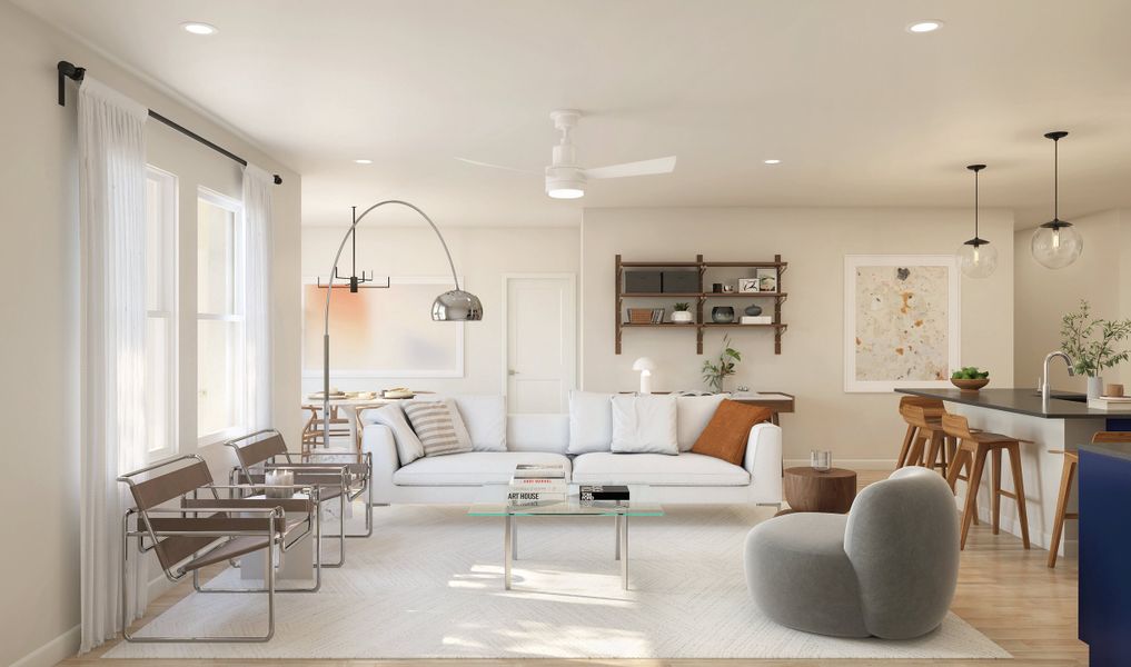 Great room with luxurious wood flooring