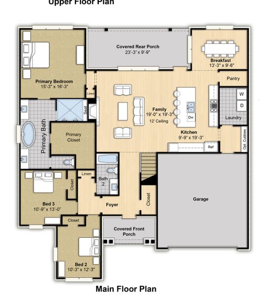 2D floor plan layout for the Ashmont by Grant & Co in White Oak, Arlington, TN (Image 5).