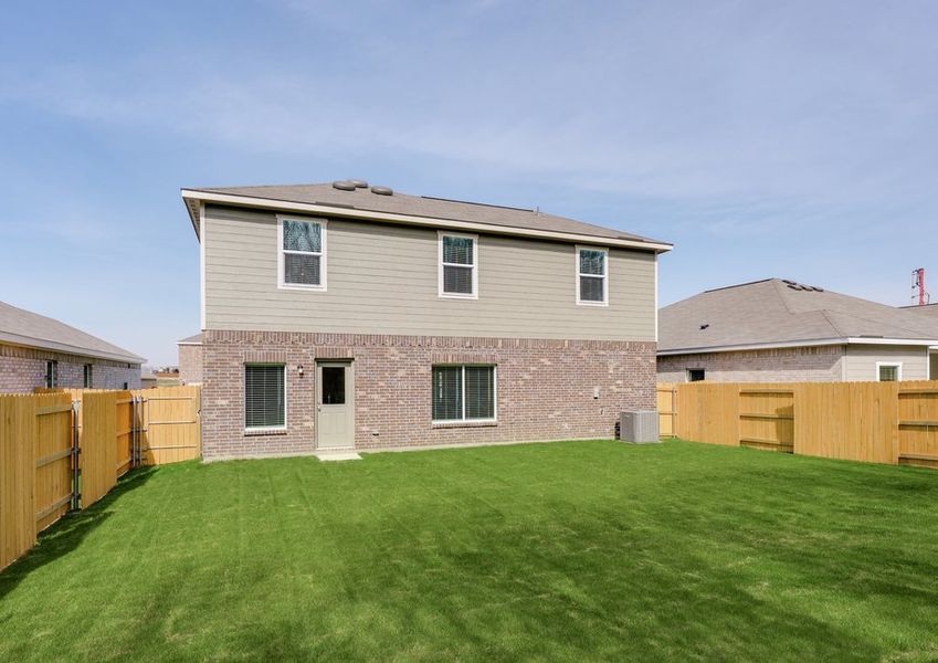 The back yard is fully fenced in.