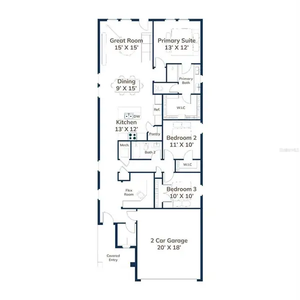 2D floor plan layout of this home in Sabana Reserve, Ocala, FL (Image 2).