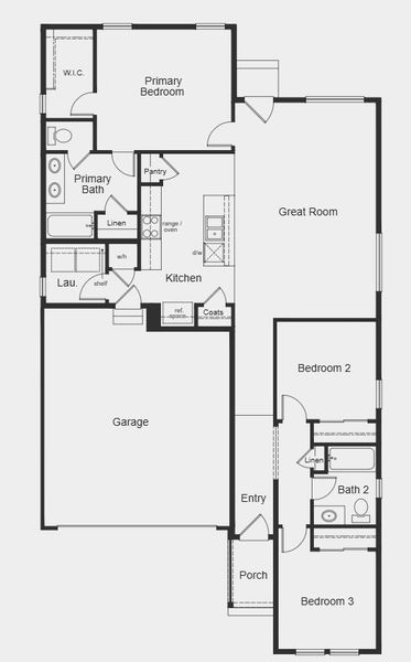2D floor plan layout for the Plan 1382 Modeled by KB Home in The Nest Classic at Canyon Creek, Erie, CO (Image 3).