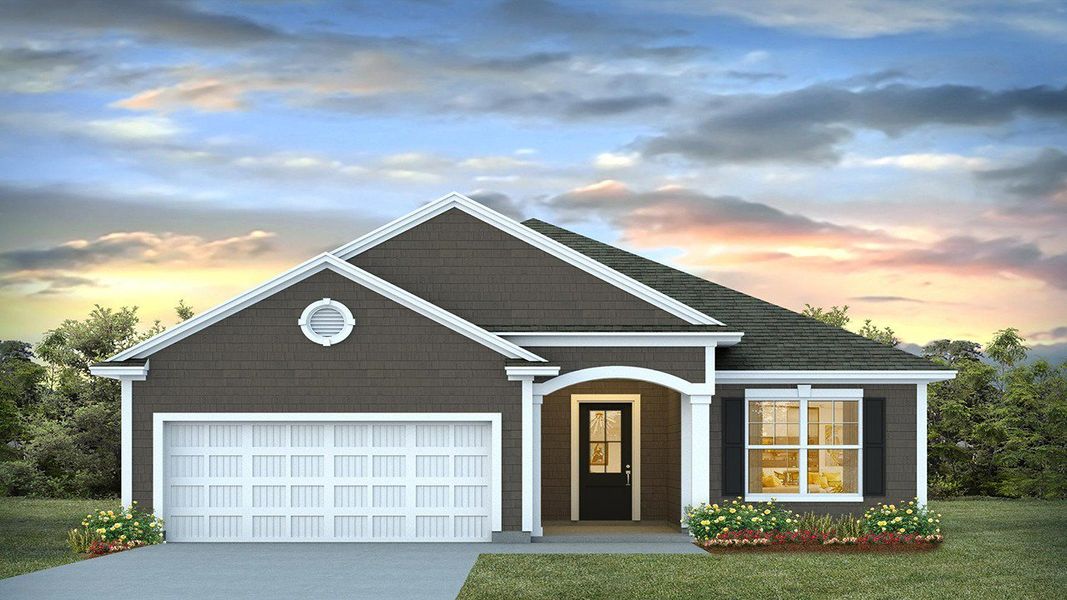 Representative exterior photo of a completed home built from the EATON by D.R. Horton in Auberon Woods, Conway, SC (Image 14).