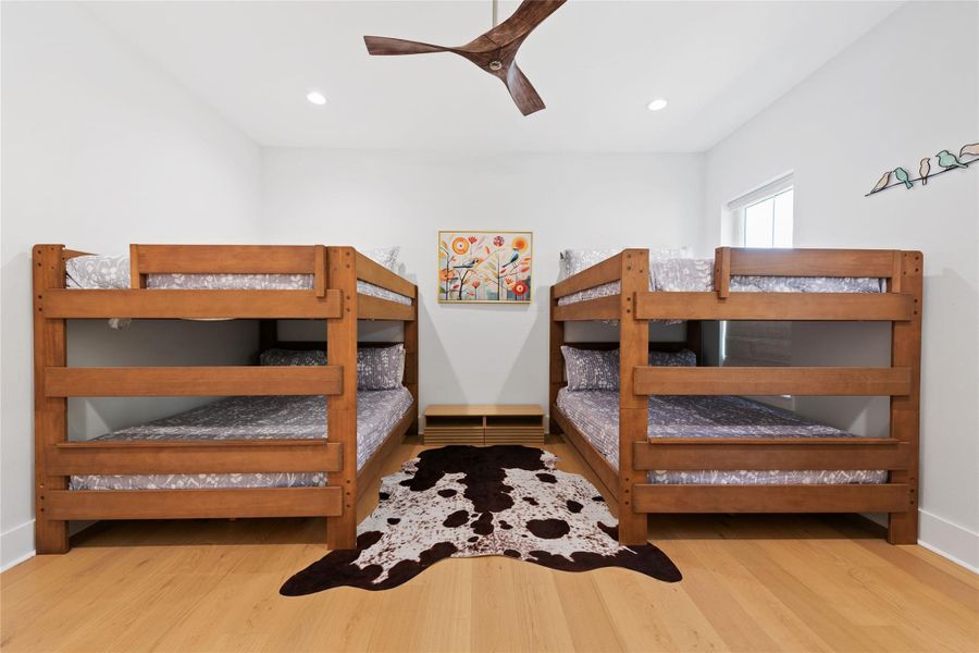 This bedroom is spacious enough to hold bunk beds comfortably. This bedroom is spacious enough to hold bunk beds comfortably.