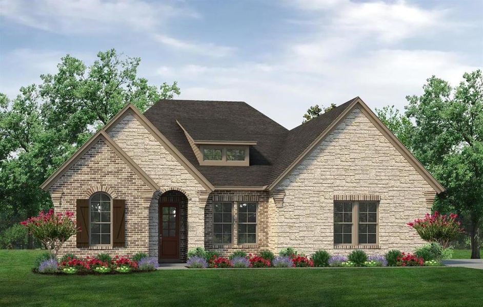 Front exterior of a new home in Eagle Ridge Estates, Weatherford, TX, highlighting curb appeal (Image 1).