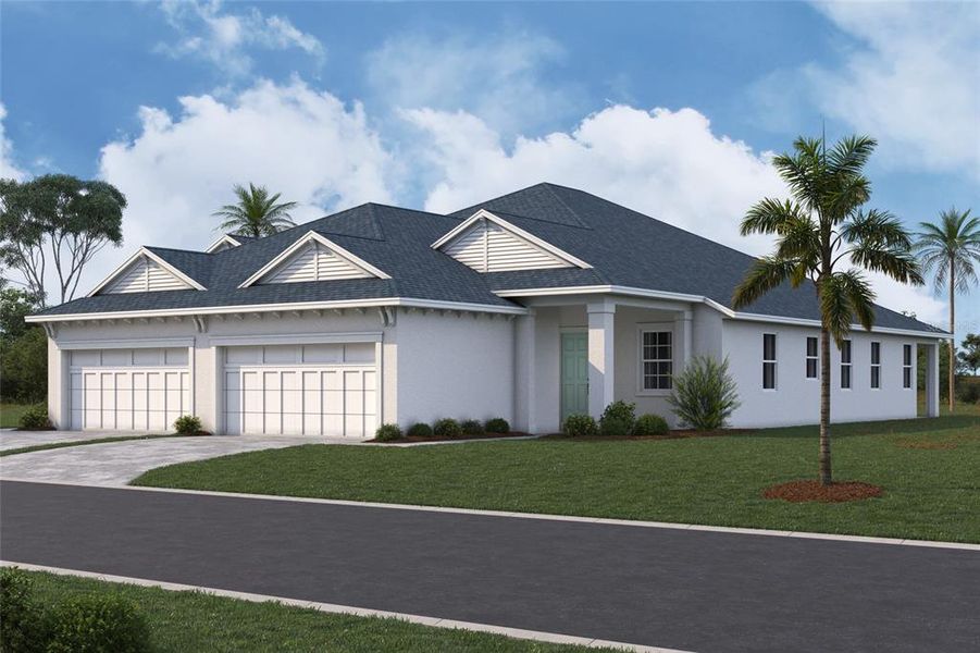 Front exterior of a new home in Villas at SeaFlower, Bradenton, FL, highlighting curb appeal (Image 1). Front exterior of a new home in Villas at SeaFlower, Bradenton, FL, highlighting curb appeal (Image 1).
