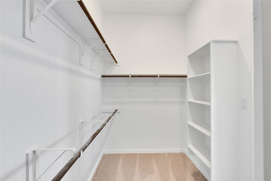 Spacious closet with light colored carpet Spacious closet with light colored carpet