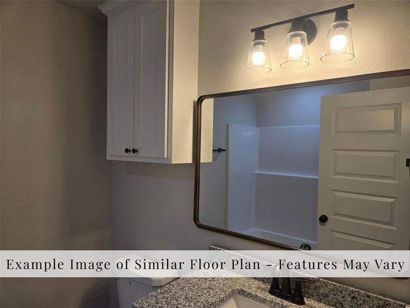 Half bath featuring vanity and toilet