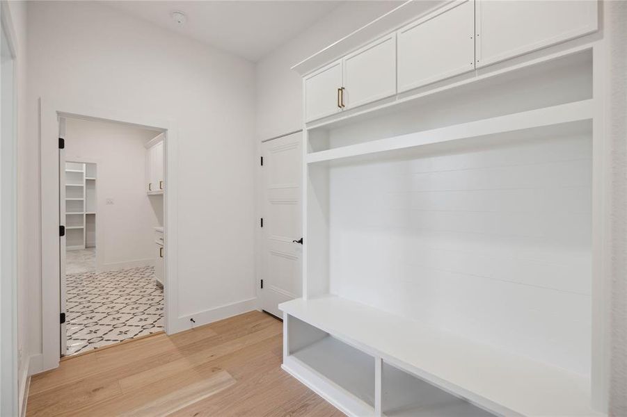 Mudroom featuring light hardwood / wood-style flooring