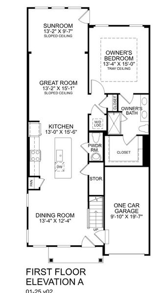 2D floor plan layout for the Bethany by Ryan Homes in Grande Dunes North Village Villas, Myrtle Beach, SC (Image 3).