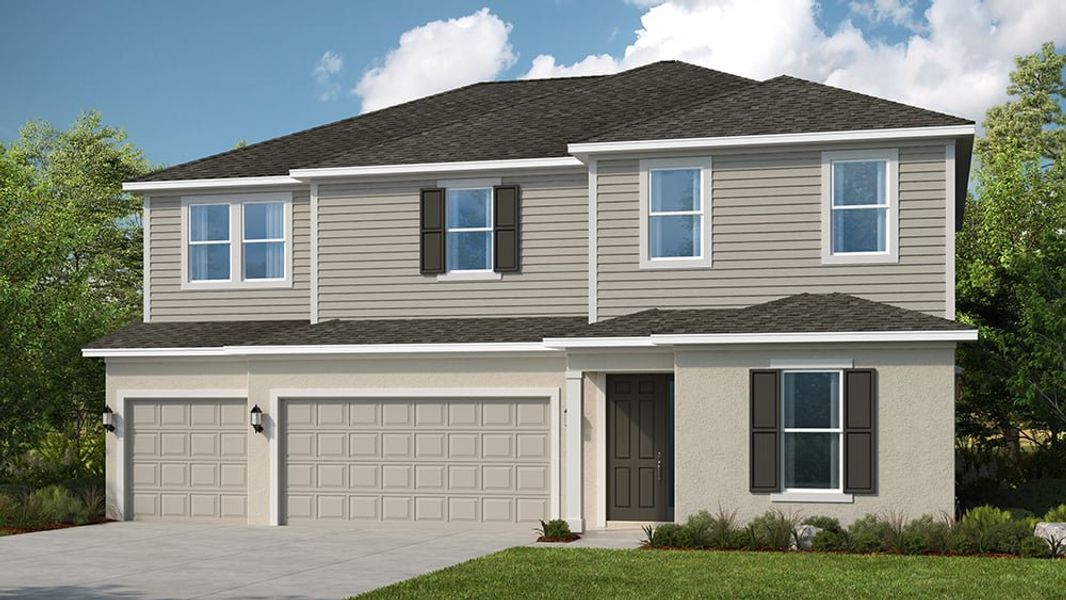 Representative exterior photo of a completed home built from the Carmel by Taylor Morrison in Hammock at Two Rivers, Zephyrhills, FL (Image 4). Representative exterior photo of a completed home built from the Carmel by Taylor Morrison in Hammock at Two Rivers, Zephyrhills, FL (Image 4).