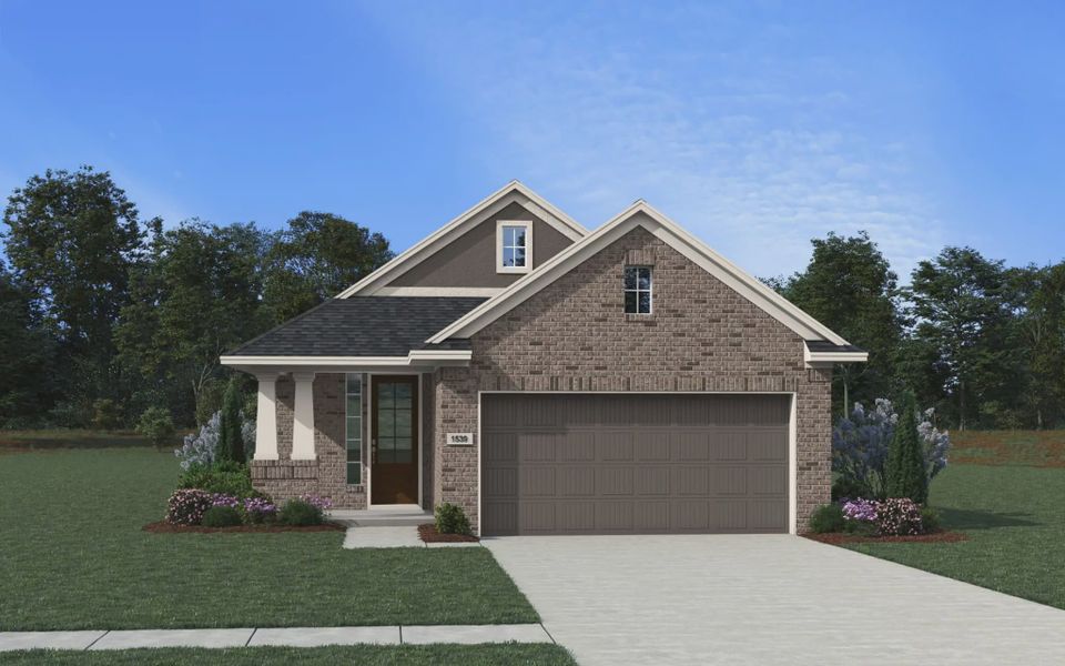 Representative exterior photo of a completed home built from the Conroe by Chesmar Homes in Stillwater Ranch, Buda, TX (Image 8).