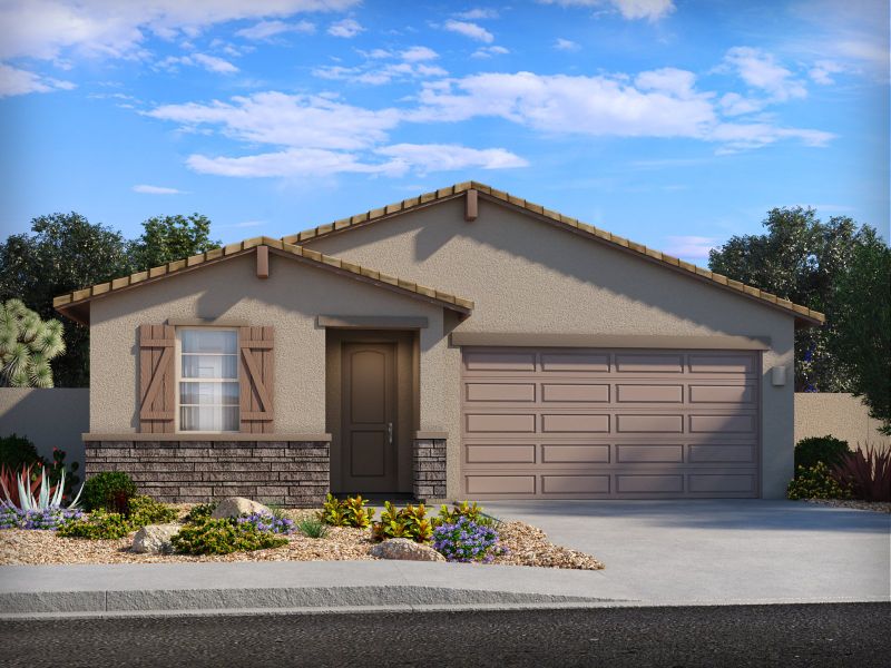 Representative exterior photo of a completed home built from the Pearl by Meritage Homes in Las Patrias at Star Valley Phase III - Premier Series, Tucson, AZ (Image 2). Representative exterior photo of a completed home built from the Pearl by Meritage Homes in Las Patrias at Star Valley Phase III - Premier Series, Tucson, AZ (Image 2).