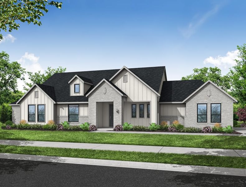 Representative exterior photo of a completed home built from the Juniper by Impression Homes in Estates of Palmer, Palmer, TX (Image 5).