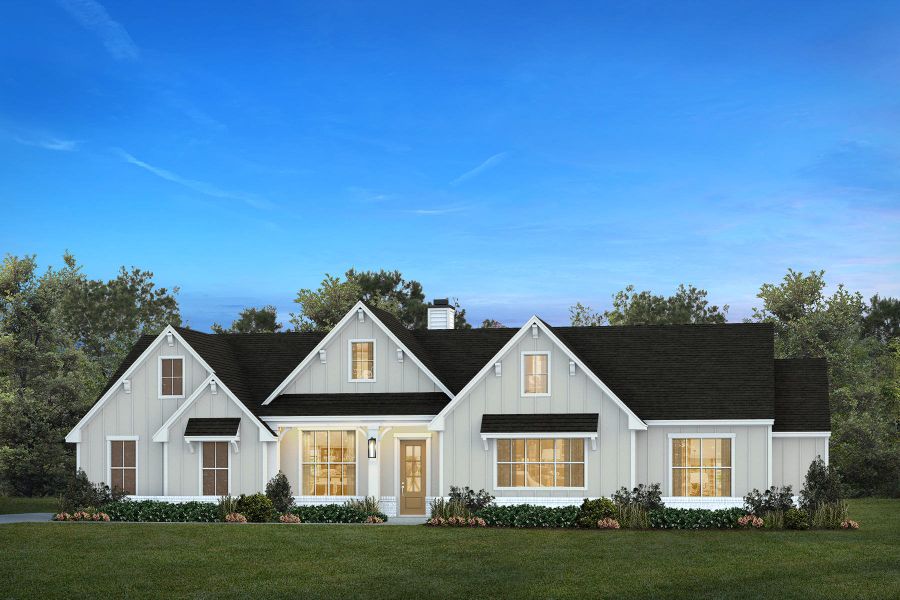 Front exterior of a new home in Stagecoach Crossing, Bridgeport, TX, highlighting curb appeal (Image 1).