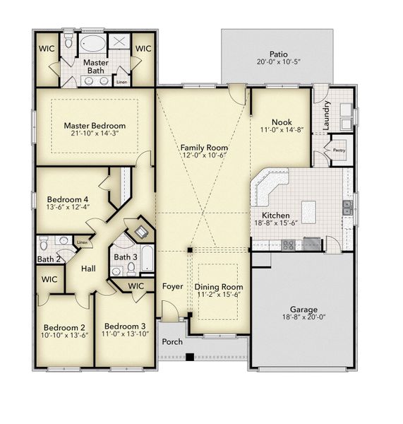 2D floor plan layout for the Plan 2751 by Adams Homes in Pecan Valley, Cantonment, FL (Image 4).