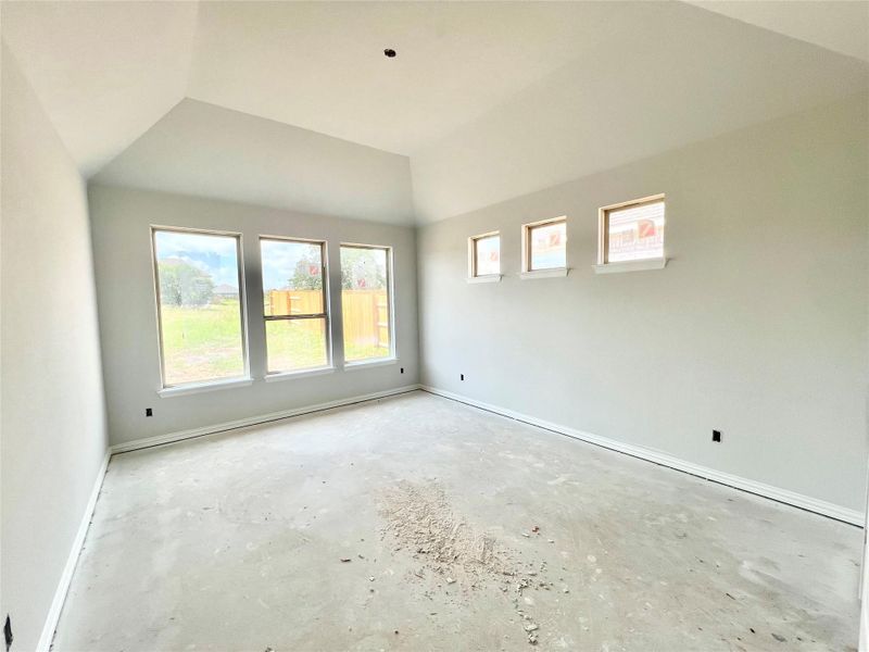 Spare room with concrete floors and lofted ceiling