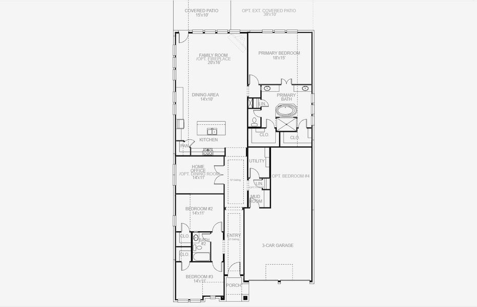 2D floor plan layout for the 2251W by Perry Homes in Meraki, Forney, TX (Image 3).