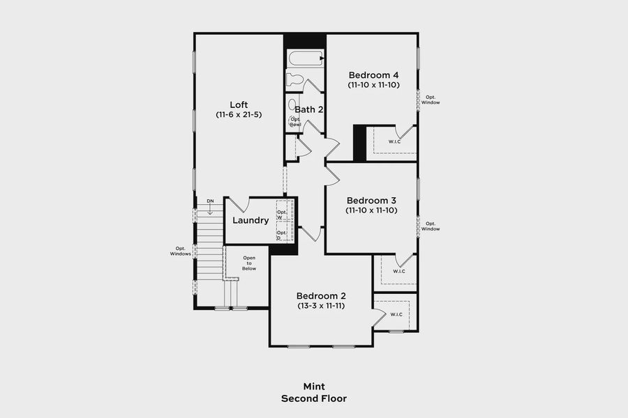 2D floor plan layout for the Mint by DRB Homes in Hinson Farm, Fountain Inn, SC (Image 5).