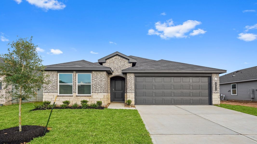 Representative exterior photo of a completed home built from the Gavin by D.R. Horton in Grand Pines, Magnolia, TX (Image 1). Representative exterior photo of a completed home built from the Gavin by D.R. Horton in Grand Pines, Magnolia, TX (Image 1).