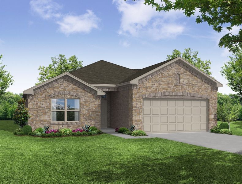 Representative exterior photo of a completed home built from the Lincoln by Impression Homes in De Berry Reserve, Royse City, TX (Image 10). Representative exterior photo of a completed home built from the Lincoln by Impression Homes in De Berry Reserve, Royse City, TX (Image 10).