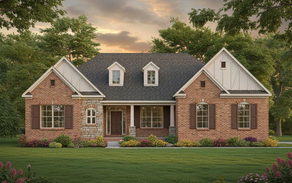 Front exterior of a new home in Belvoir, Fairview, TN, highlighting curb appeal (Image 1).