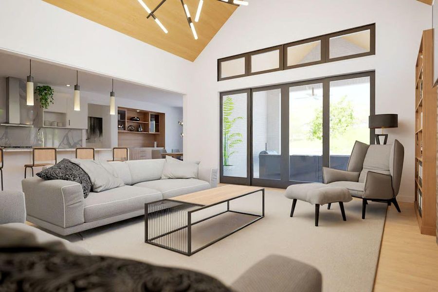 Open floor plan effortlessly connects the living area and kitchen for modern, connected living. Open floor plan effortlessly connects the living area and kitchen for modern, connected living.