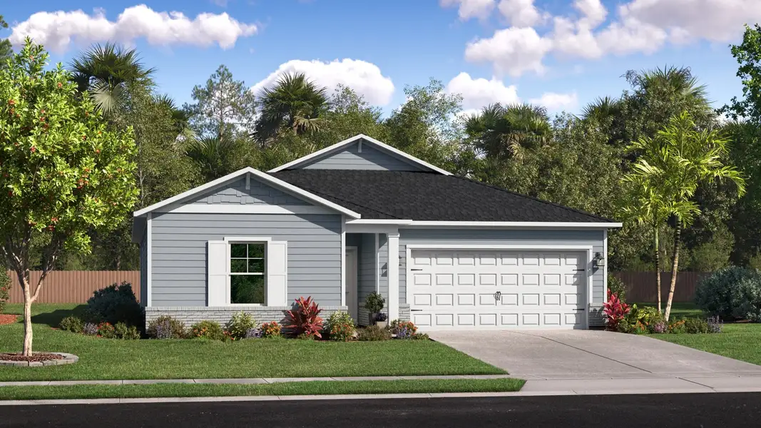 Front exterior of a new home in Saddle Oaks, Jacksonville, FL, highlighting curb appeal (Image 1). Front exterior of a new home in Saddle Oaks, Jacksonville, FL, highlighting curb appeal (Image 1).