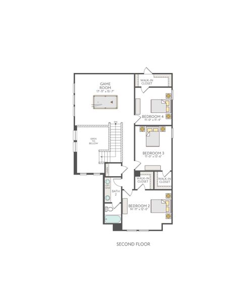 2D floor plan layout for the Spyglass by Tri Pointe Homes in Flora, Hutto, TX (Image 5).