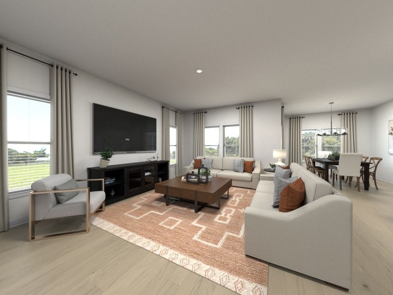 Great room in the Chandler floorplan at Meritage Homes community.