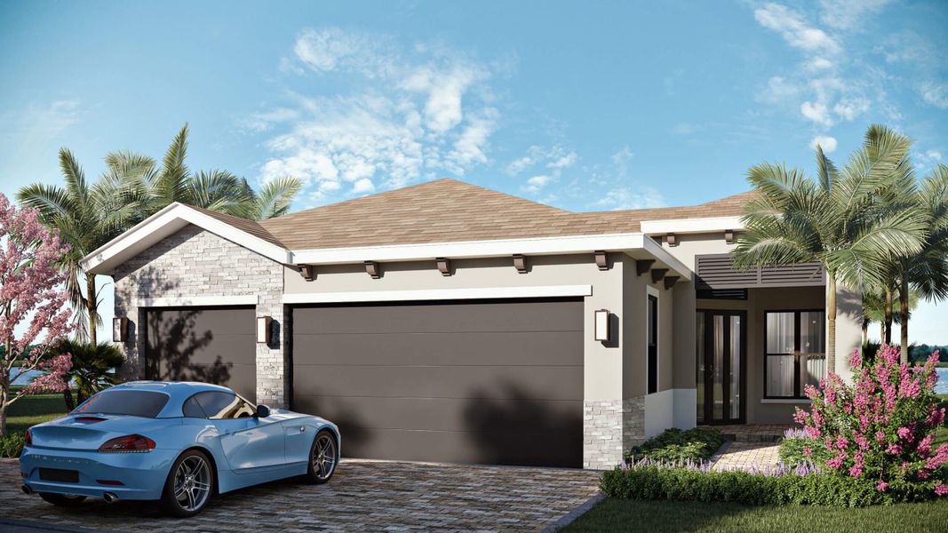 Front exterior of a new home in Solana Bay at Avenir, Palm Beach Gardens, FL, highlighting curb appeal (Image 20).