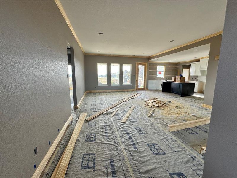 Living room with ornamental molding