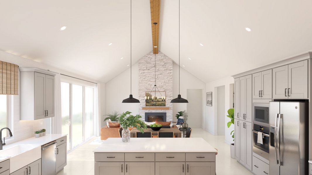 Vaulted ceiling in kitchen overlooking great room Vaulted ceiling in kitchen overlooking great room
