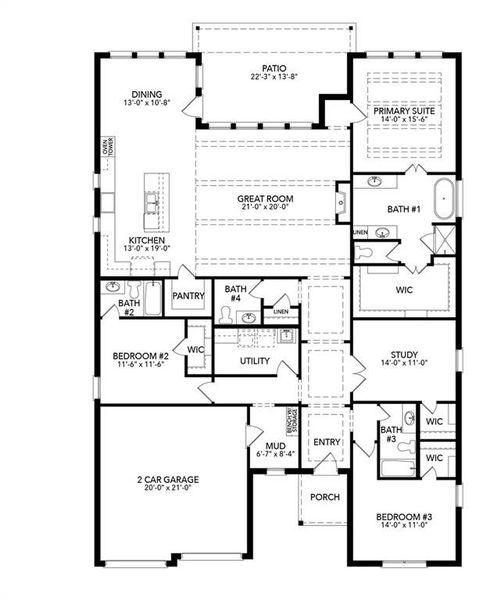 2D floor plan layout of this home in Timberbrook, Justin, TX (Image 2). 2D floor plan layout of this home in Timberbrook, Justin, TX (Image 2).